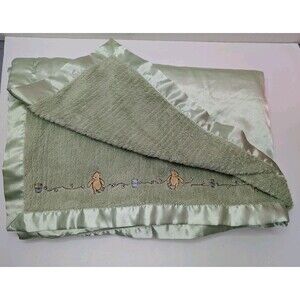Disney Classic Pooh Green Embroidered Satin Trim Back Baby Blanket Lovey Unisex